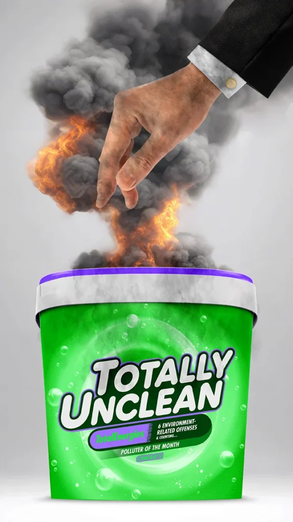 A bucket with fumes and smoke coming out and totalenergies on the label